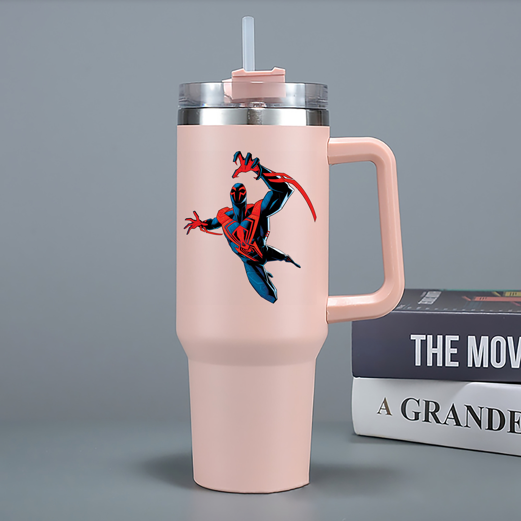 （画像用） Spider Man スパイダーマン 1200mL車用タンブラー - クリスタルステッカー（プラスチックストロー付き）